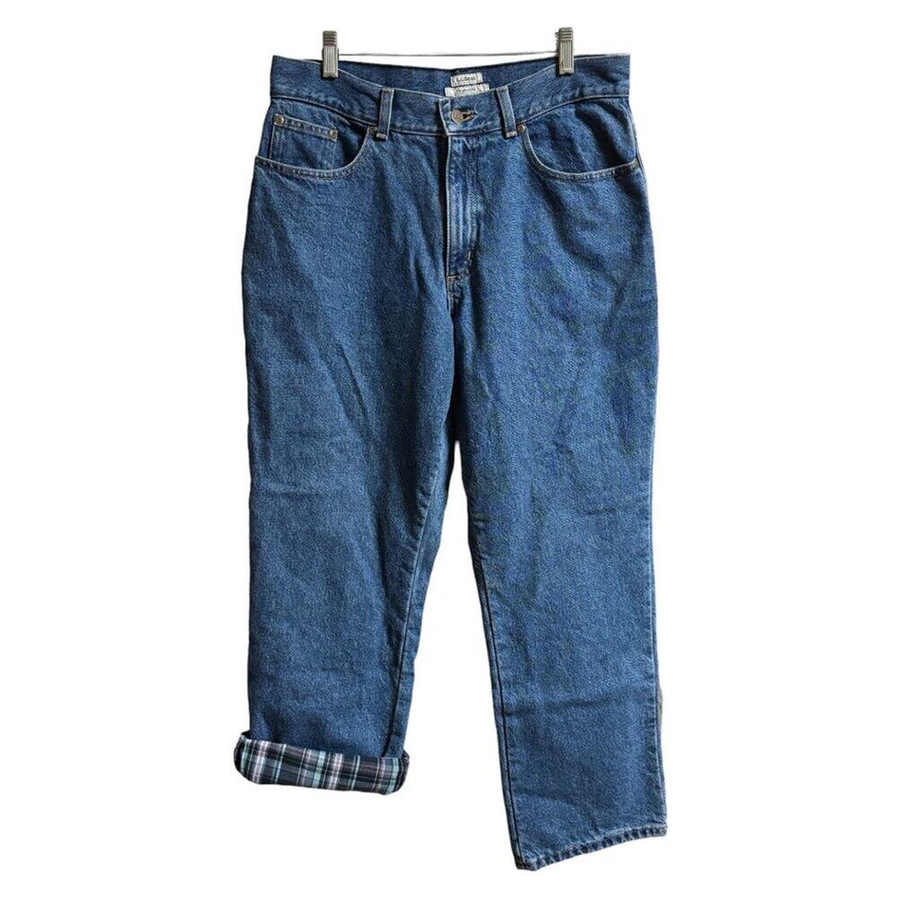 VTG 90s L.L. BEAN Flannel Lined High Rise Straight Leg Jeans SZ 10P